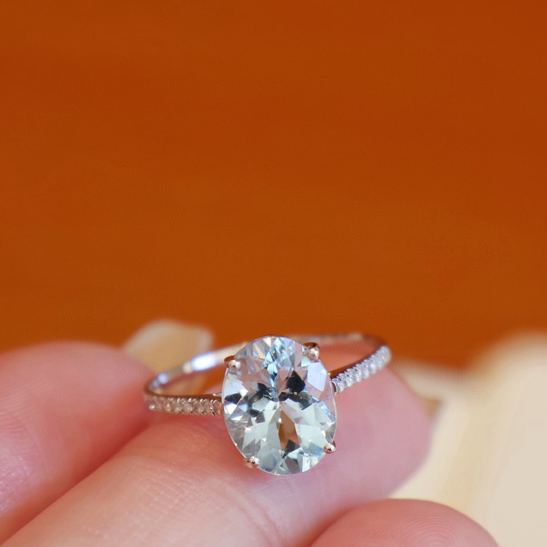 14k Gold 2.4 Ct Natural Aquamarine & Diamond Ring - 5