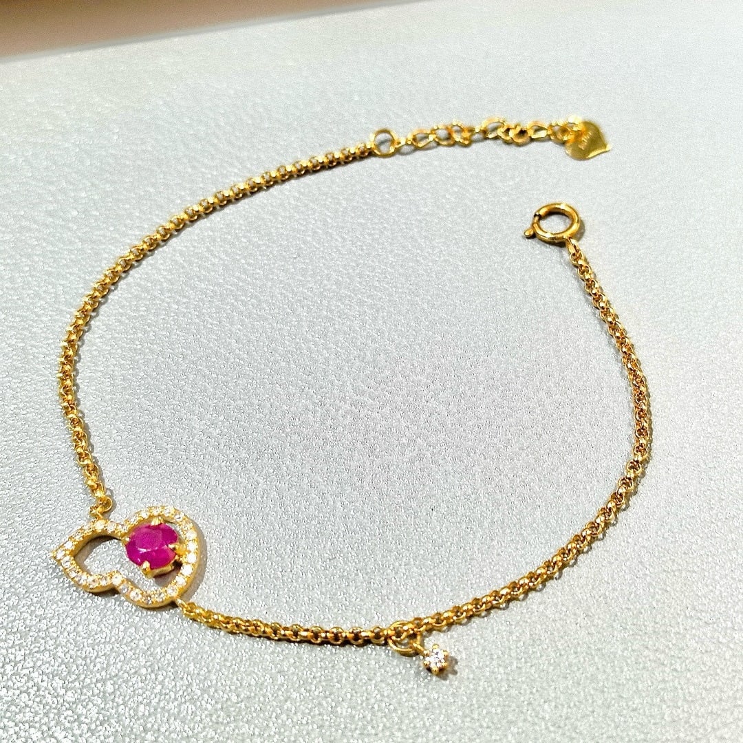 14k Gold 0.61 Ctw Natural Ruby & Diamond Bracelet - 2