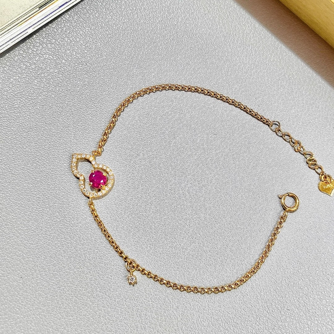 14k Gold 0.61 Ctw Natural Ruby & Diamond Bracelet - 4