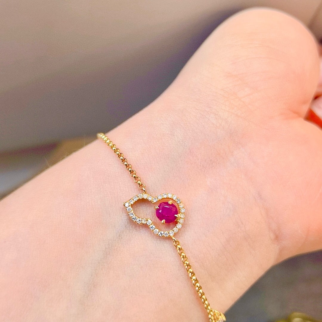 14k Gold 0.61 Ctw Natural Ruby & Diamond Bracelet - 7