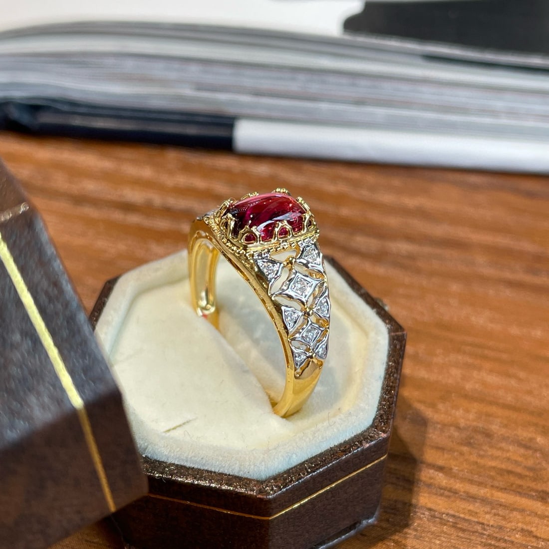 14k Gold 1.3 Ct Natural Tourmaline & Diamond Ring - 2