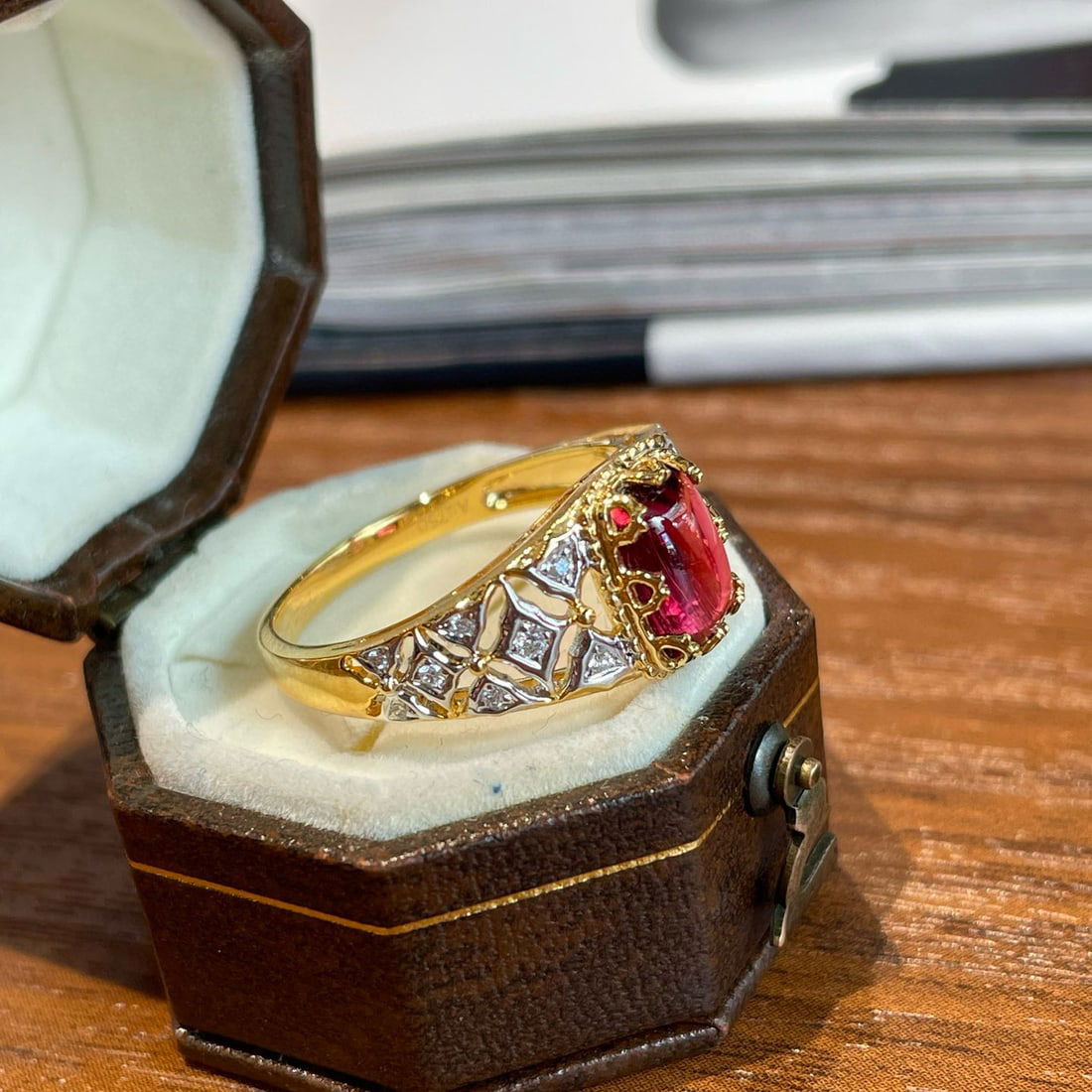 14k Gold 1.3 Ct Natural Tourmaline & Diamond Ring - 3