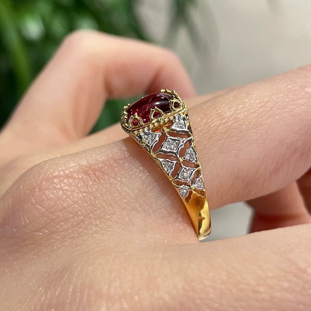 14k Gold 1.3 Ct Natural Tourmaline & Diamond Ring - 6