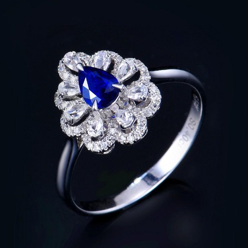 14k Gold 0.55 Ct Natural Sapphire & Sapphire & Diamond Ring - 4