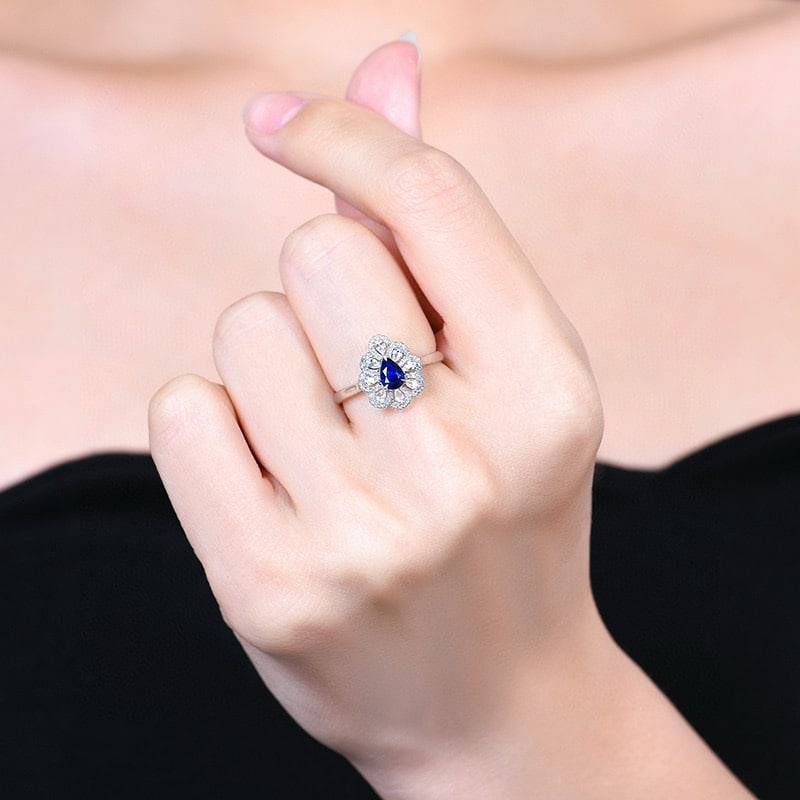 14k Gold 0.55 Ct Natural Sapphire & Sapphire & Diamond Ring - 6