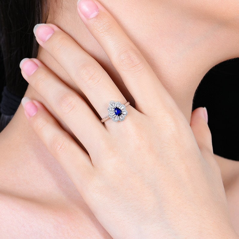 14k Gold 0.55 Ct Natural Sapphire & Sapphire & Diamond Ring - 7