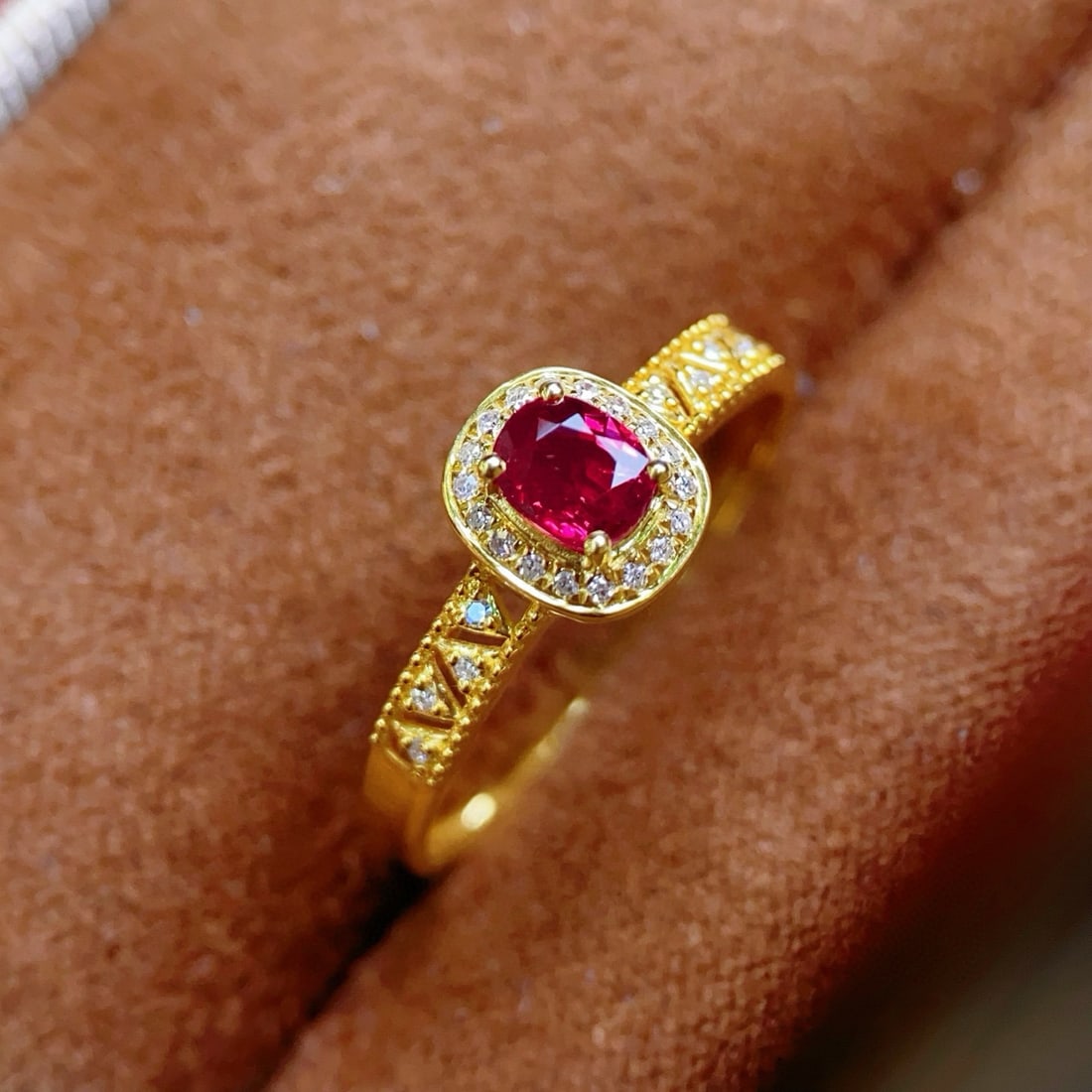 14k Gold 0.4 Ct Natural Ruby & Diamond Ring - 3