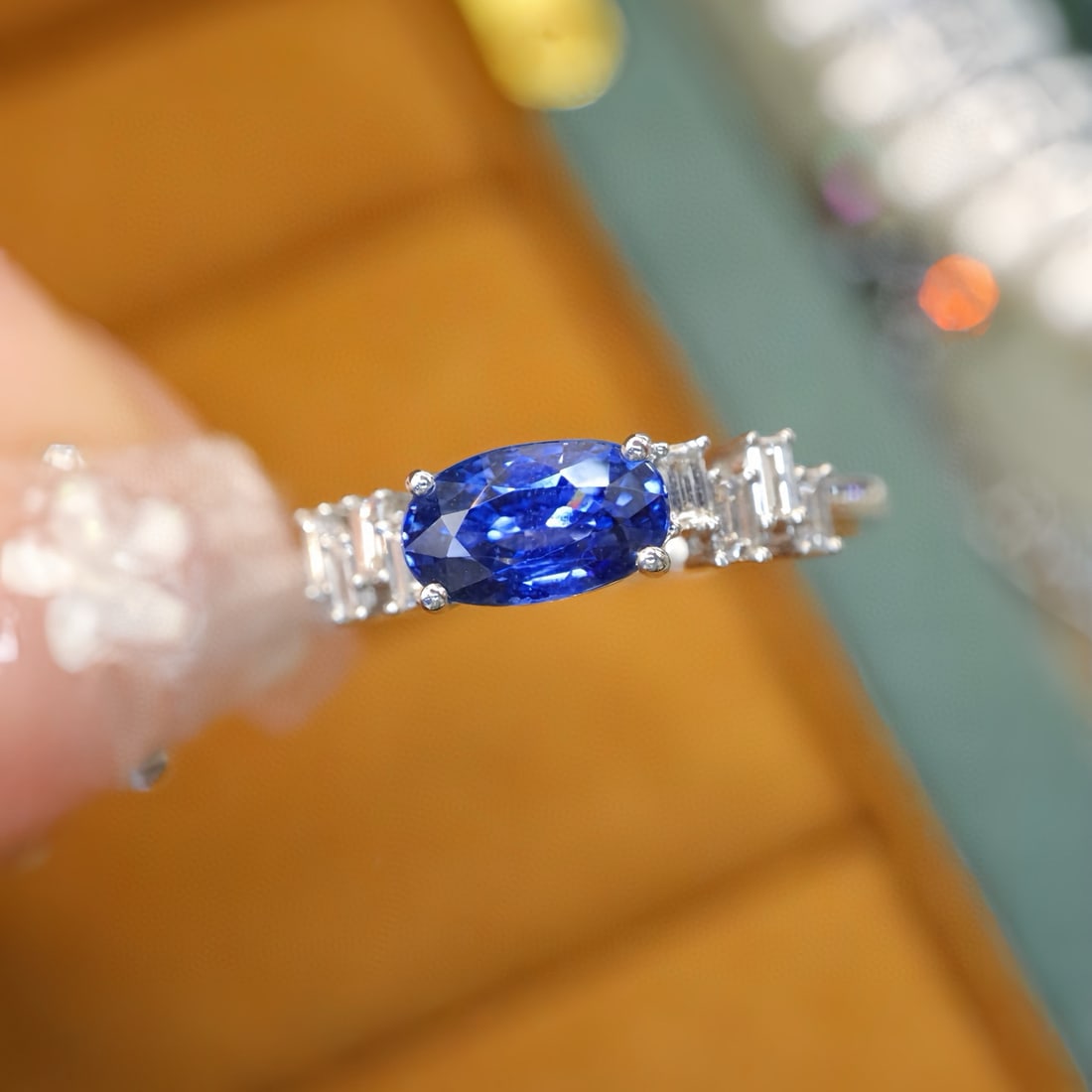 14k Gold 1.56 Ctw Natural Sapphire & Diamond Ring: Ref:231090177 // gold content:14k gold // ring size:7. 25us // // main gemstone:sapphire // shape:oval // carat weight:1. 35ct // color:royal blue // treatment:natural // // adjacent gemstone 2 :