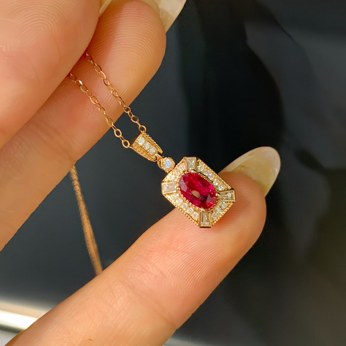 14k Gold 0.72 Ctw Natural Ruby & Diamond Pendant( Without Chain ) - 3