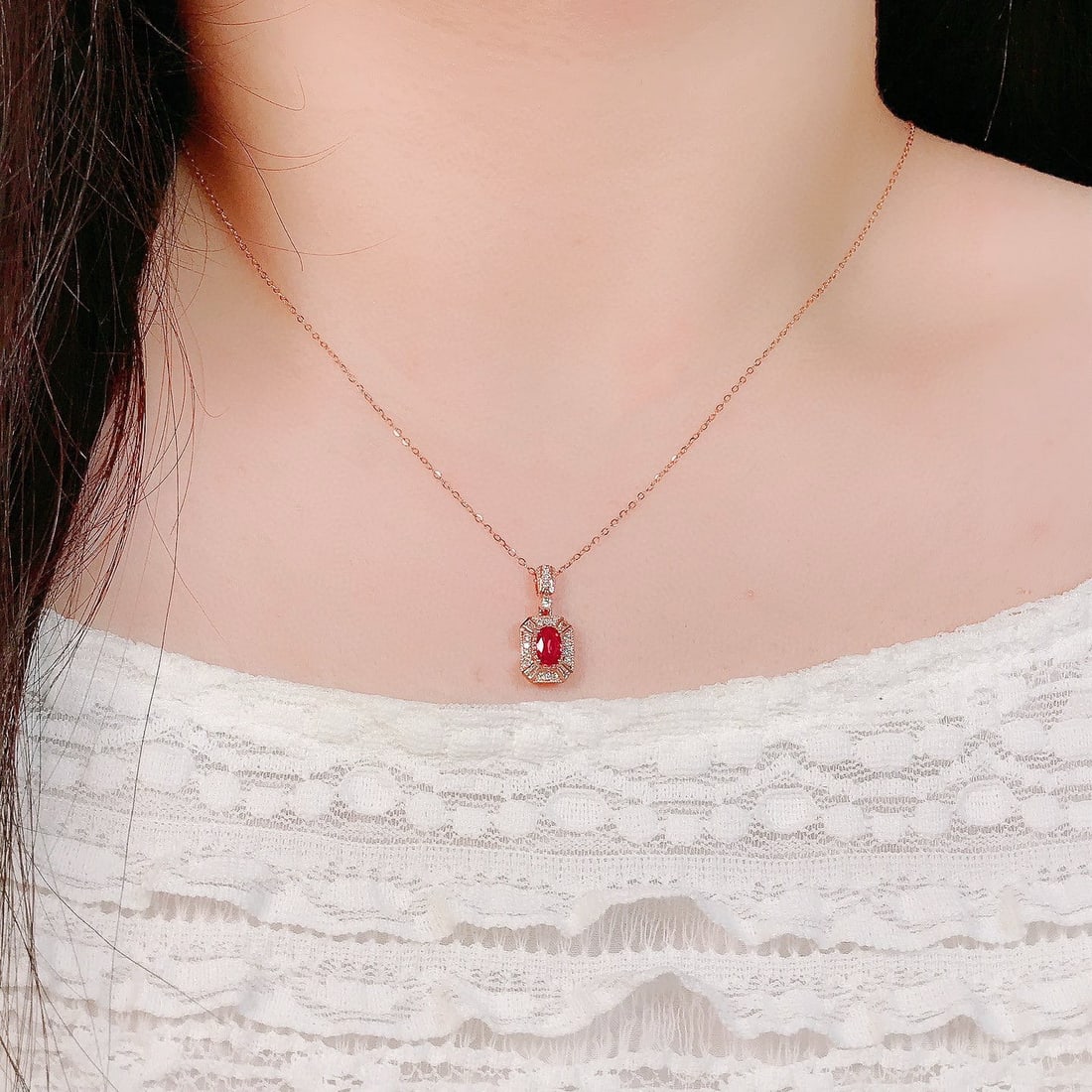 14k Gold 0.72 Ctw Natural Ruby & Diamond Pendant( Without Chain ) - 4