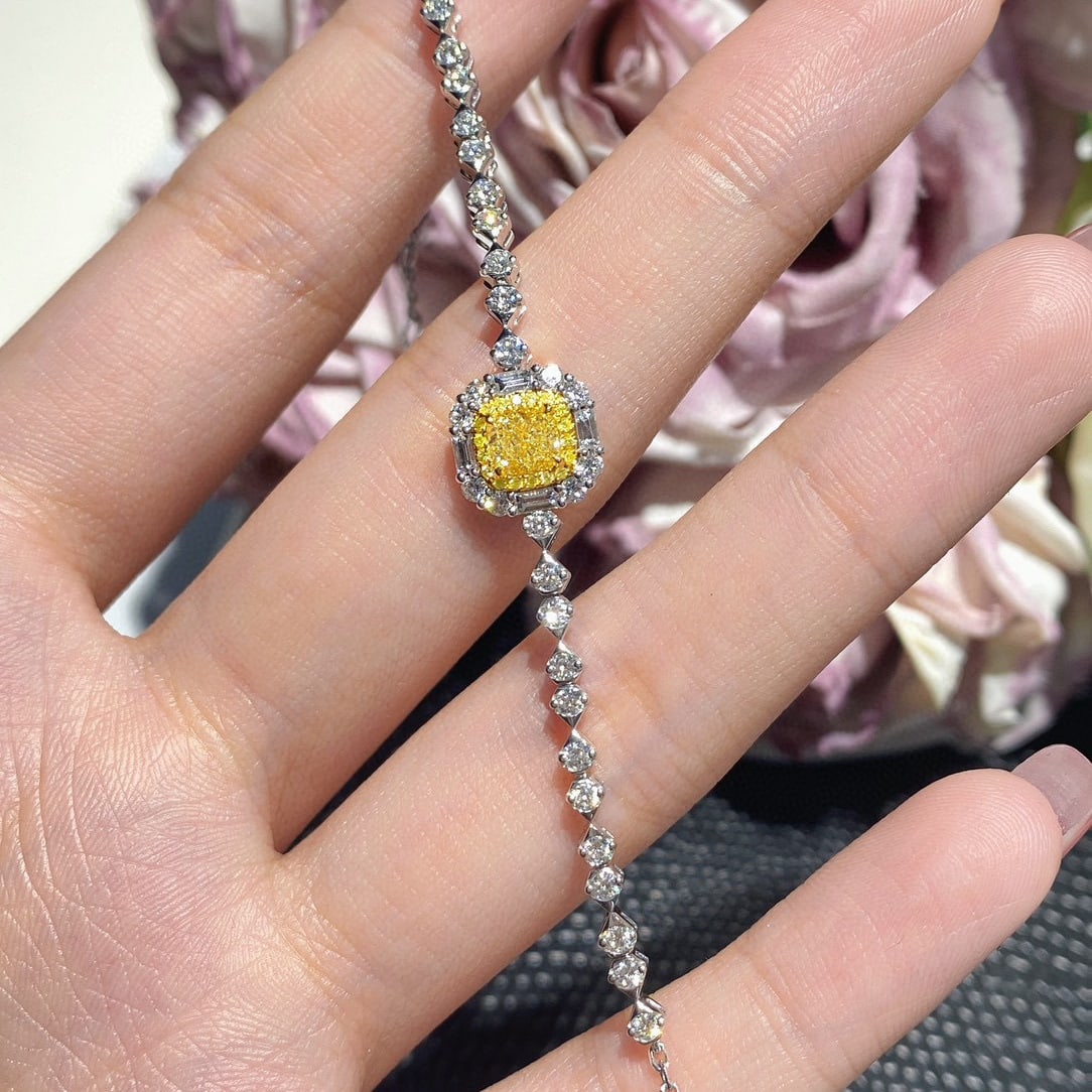 14k Gold 1.49 Ctw Natural Yellow Diamond & Diamond Bracelet - 2