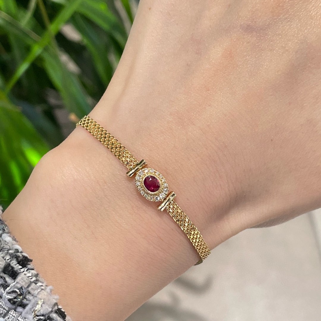 14k Gold 0.35 Ct Natural Ruby & Diamond Bracelet - 2