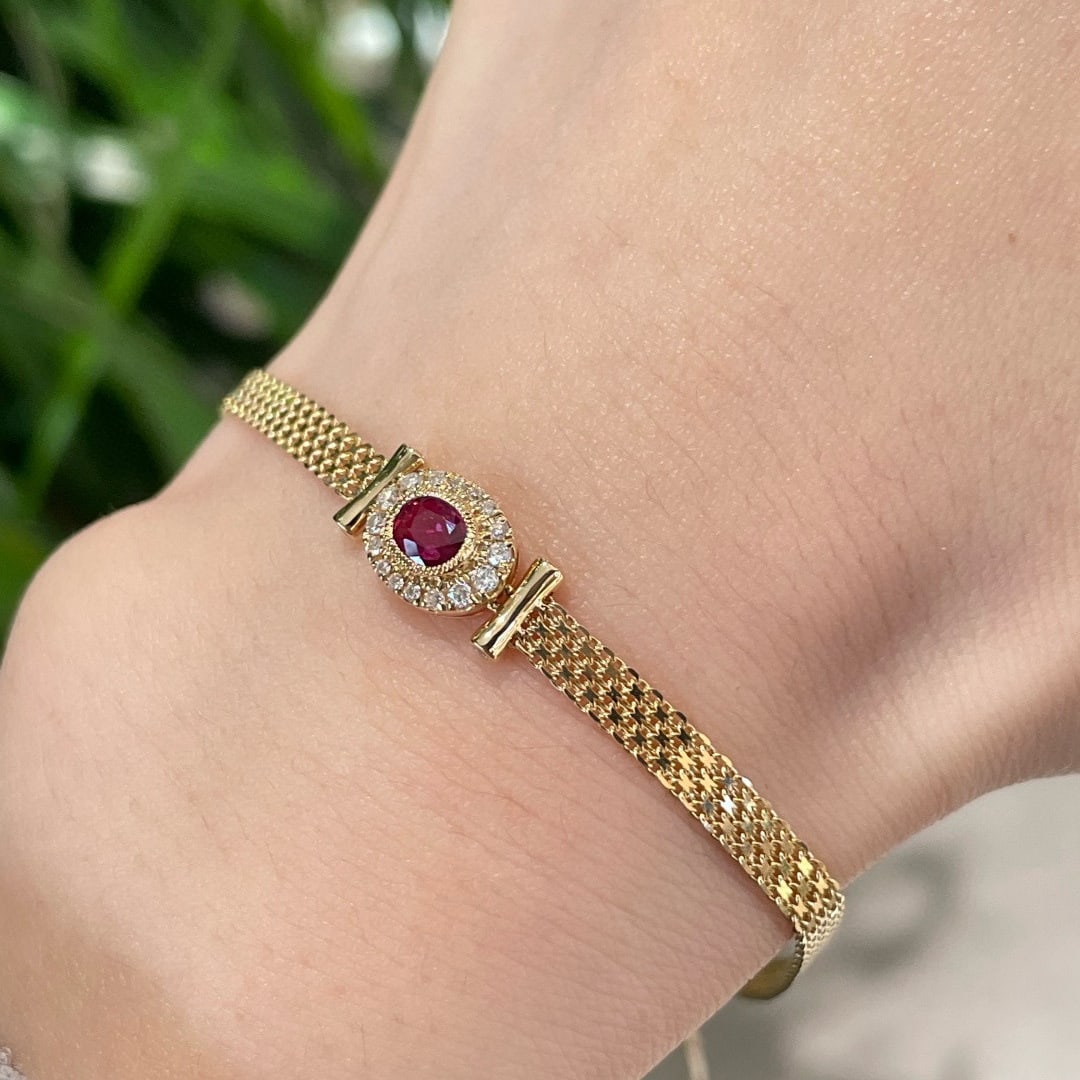 14k Gold 0.35 Ct Natural Ruby & Diamond Bracelet - 3
