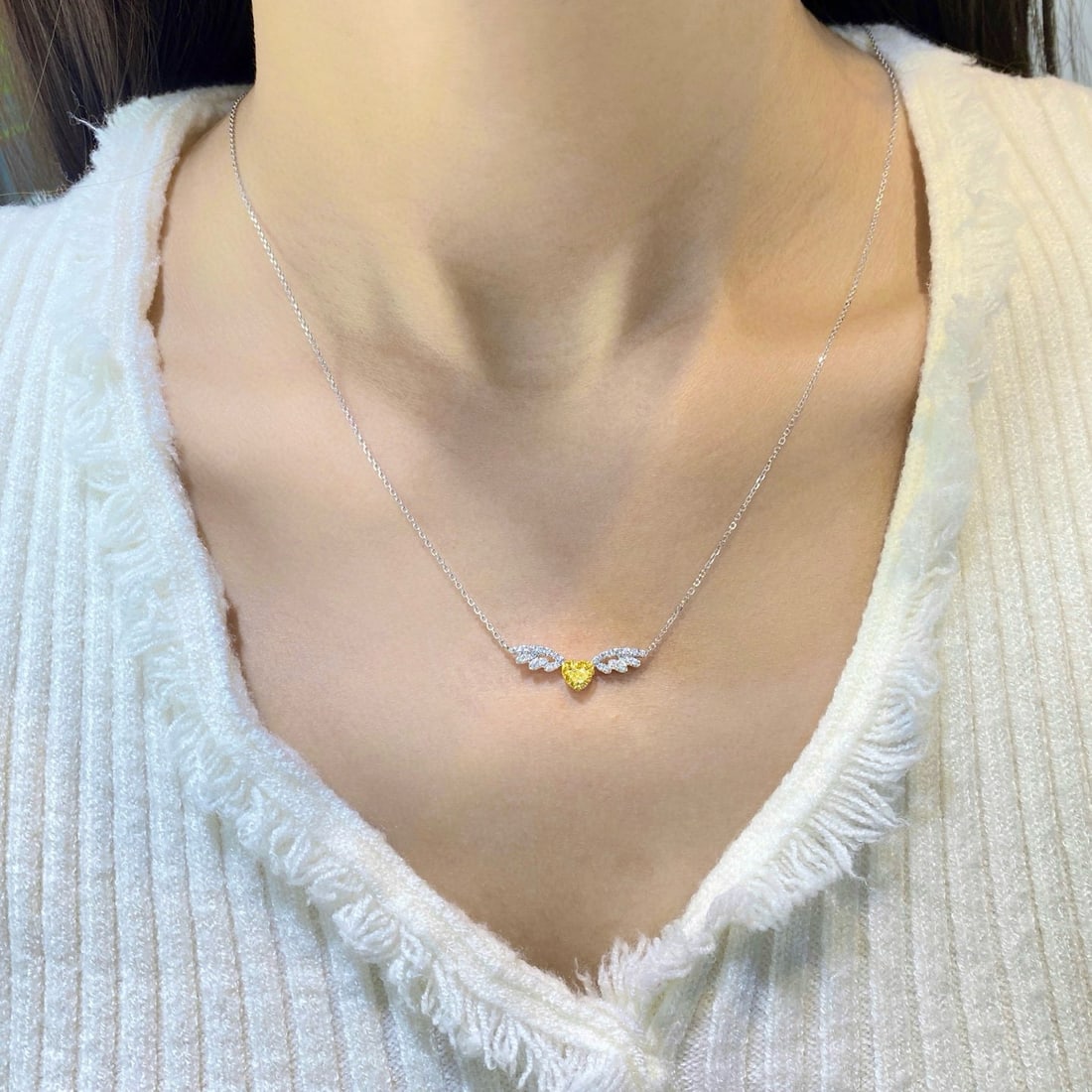 14k Gold 0.31 Ctw Natural Yellow Diamond & Diamond Necklace - 3