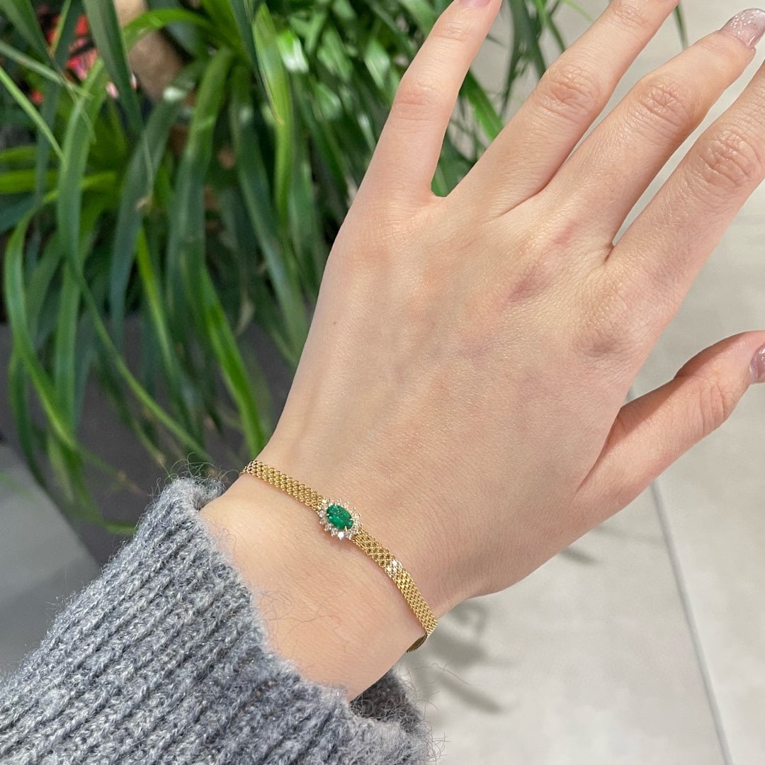 14k Gold 0.43 Ct Vivid Green Natural Emerald & Diamond Bracelet - 4