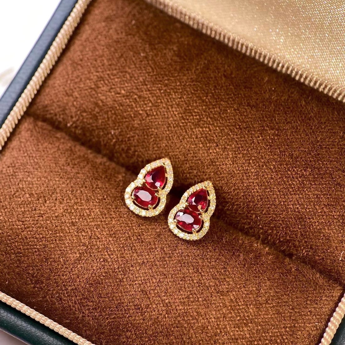 14k Gold 0.75 Ct Natural Ruby & Diamond Earrings - 2