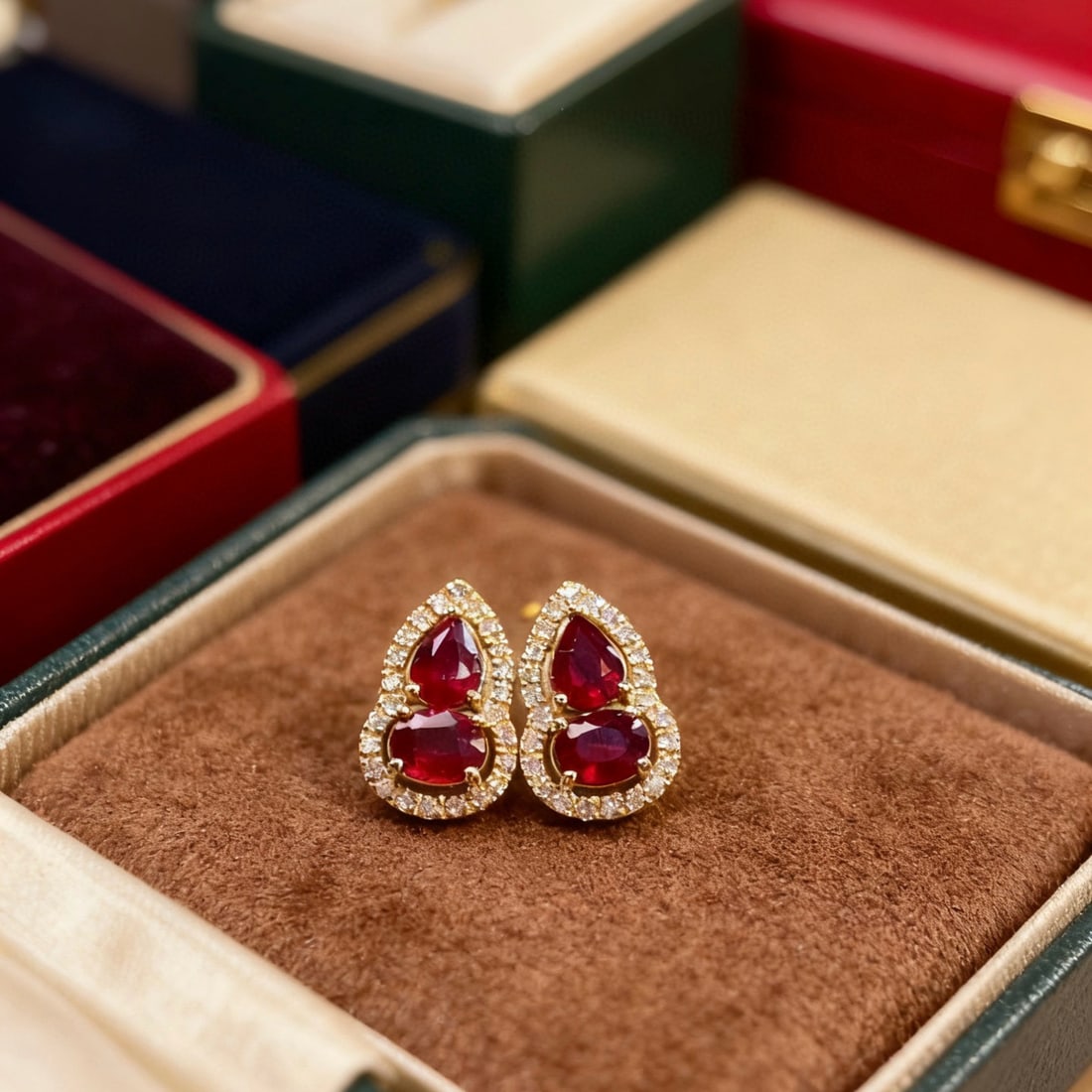 14k Gold 0.75 Ct Natural Ruby & Diamond Earrings - 3
