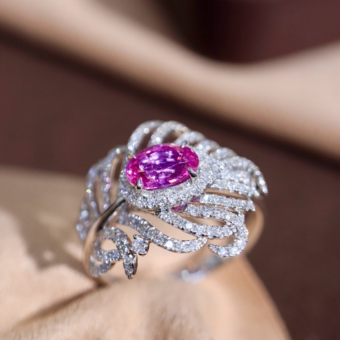 14k Gold 1.21 Ctw Natural Padparadscha Sapphire & Diamond Ring - 4