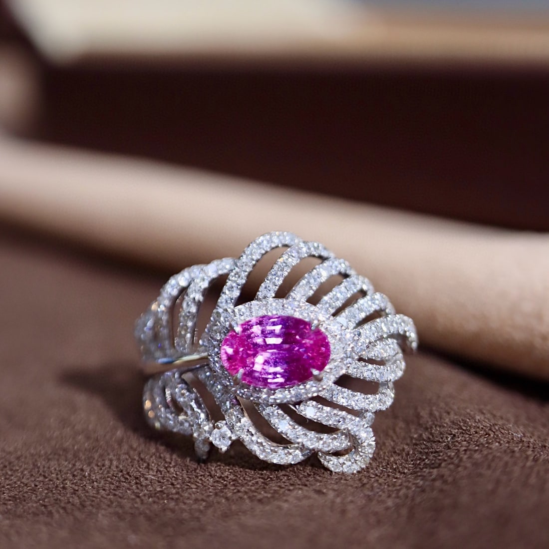 14k Gold 1.21 Ctw Natural Padparadscha Sapphire & Diamond Ring - 5