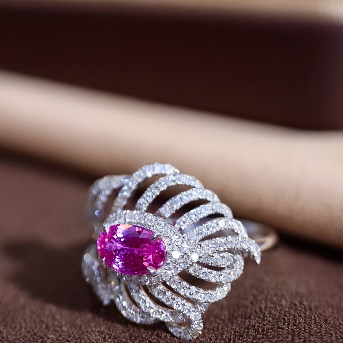 14k Gold 1.21 Ctw Natural Padparadscha Sapphire & Diamond Ring - 7