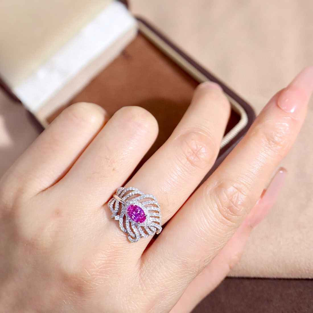 14k Gold 1.21 Ctw Natural Padparadscha Sapphire & Diamond Ring - 8