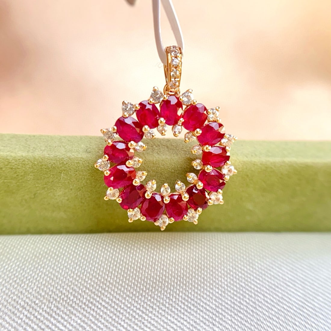 14k Gold 1.60 Ct Natural Ruby & Sapphire Pendant( Without Chain ) - 3