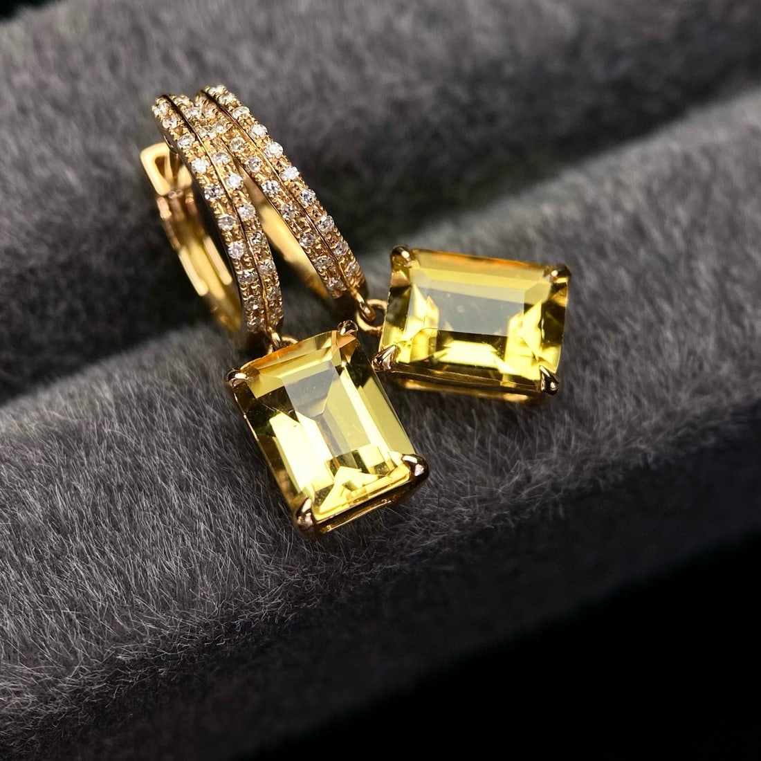 14k Gold 2.63 Ct Natural Citrine & Diamond Earrings - 2