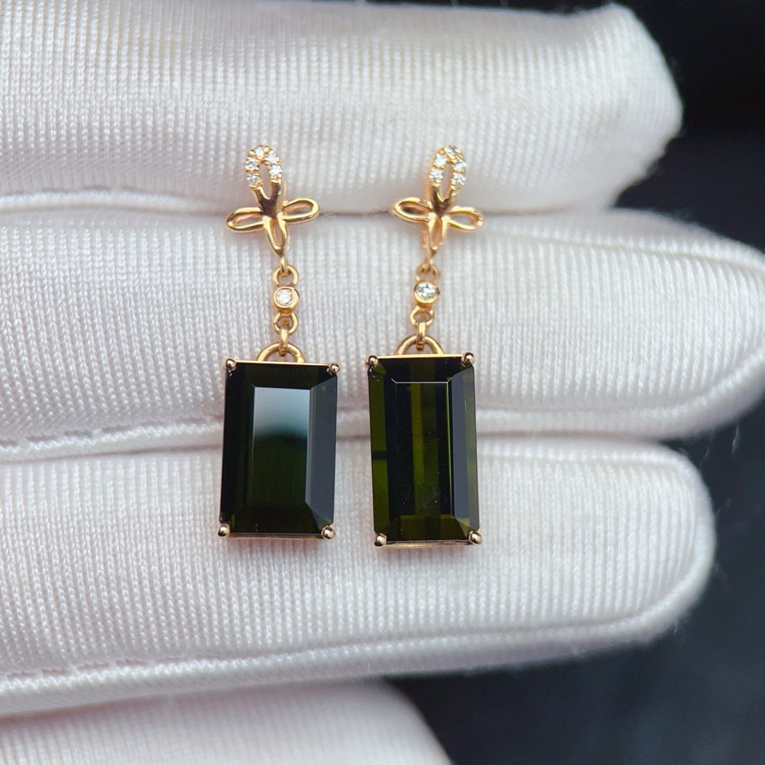 14k Gold 5.69 Ctw Natural Tourmaline & Diamond Earrings - 3
