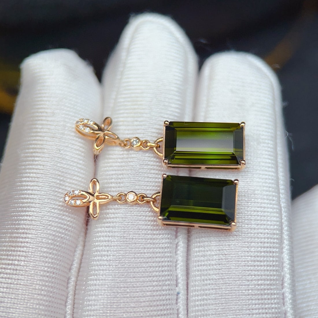 14k Gold 5.69 Ctw Natural Tourmaline & Diamond Earrings - 4