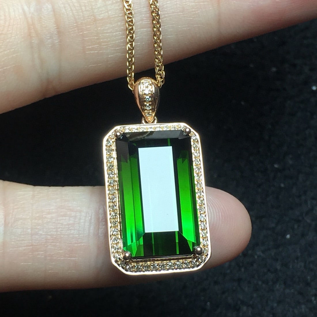 14k Gold 10.95 Ct Natural Tourmaline & Diamond Pendant( Without Chain ) - 4