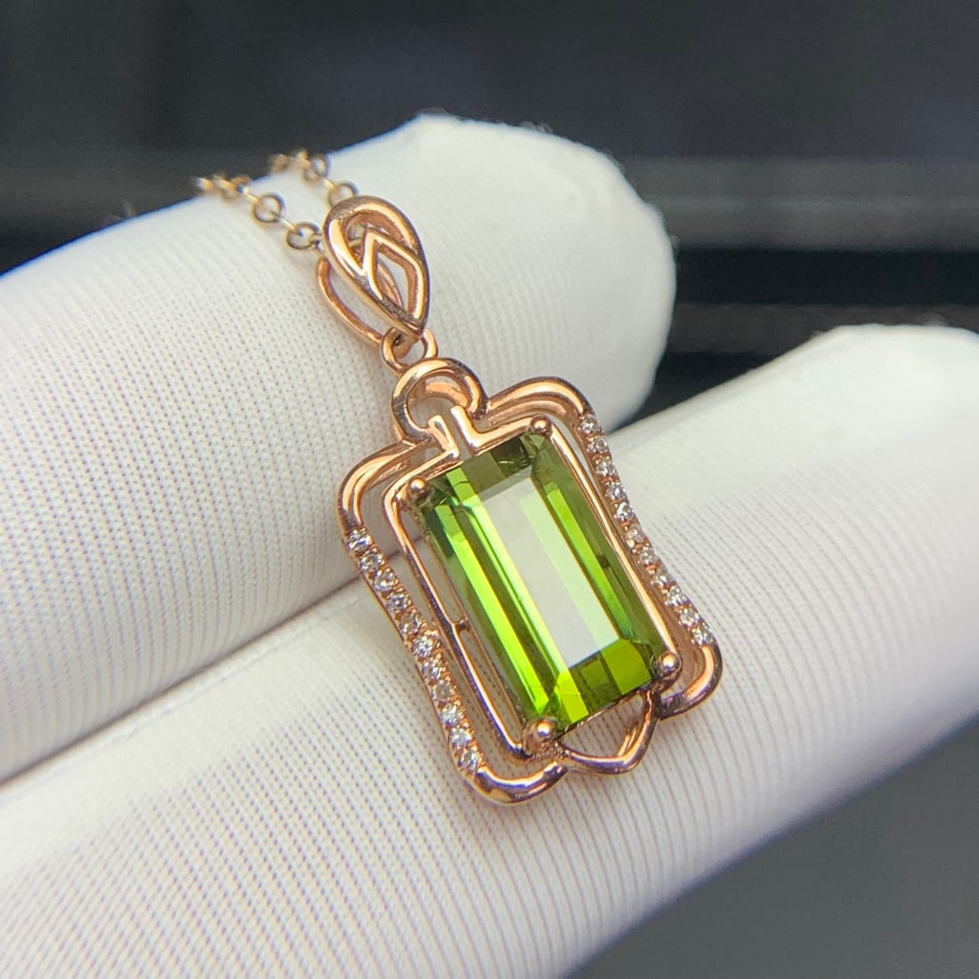 14k Gold 2.6 Ct Natural Tourmaline & Diamond Pendant( Without Chain ) - 2