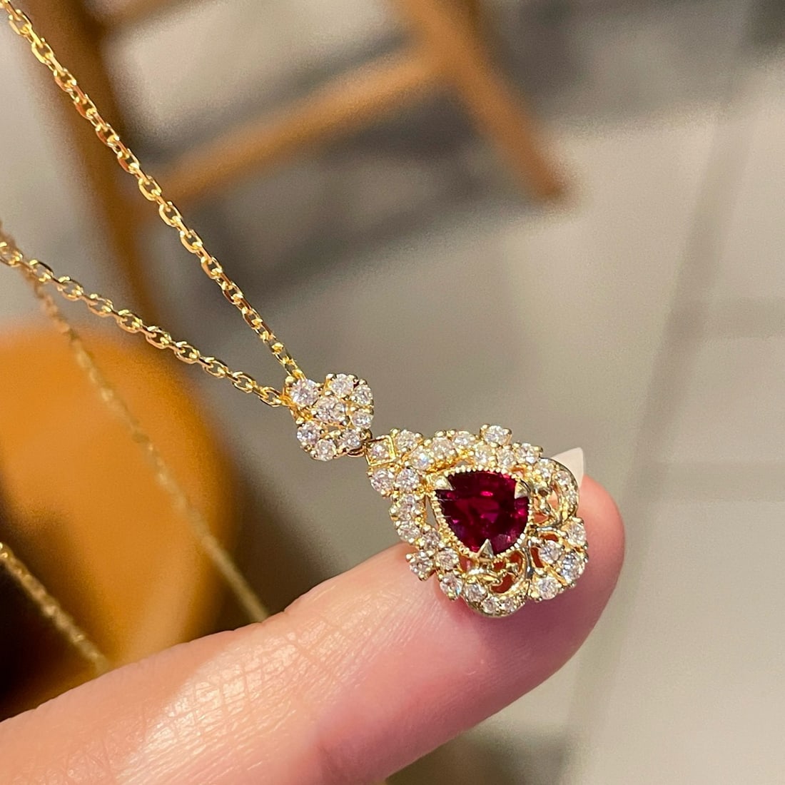 14k Gold 0.45 Ct Natural Ruby & Diamond Pendant( Without Chain ) - 2