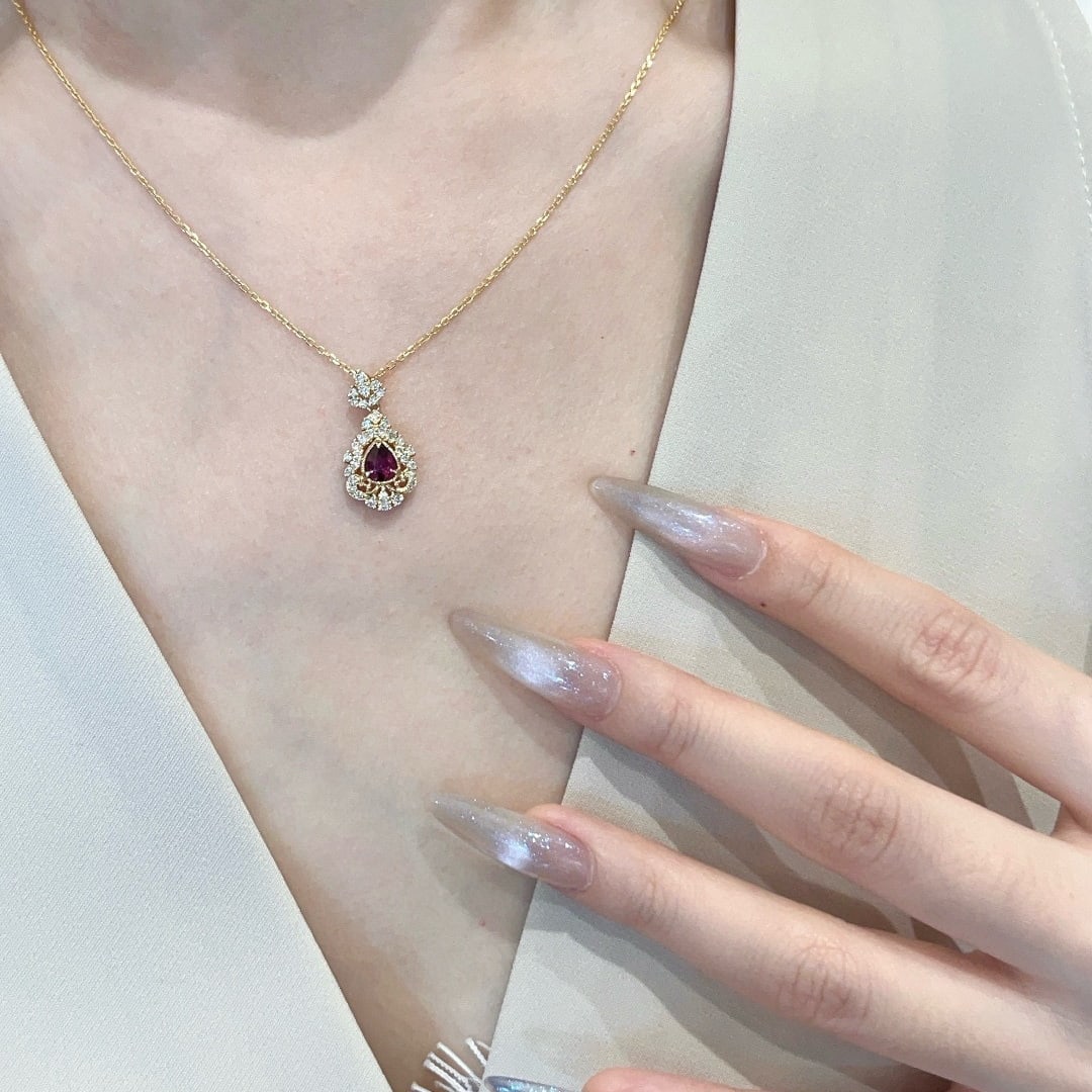 14k Gold 0.45 Ct Natural Ruby & Diamond Pendant( Without Chain ) - 4