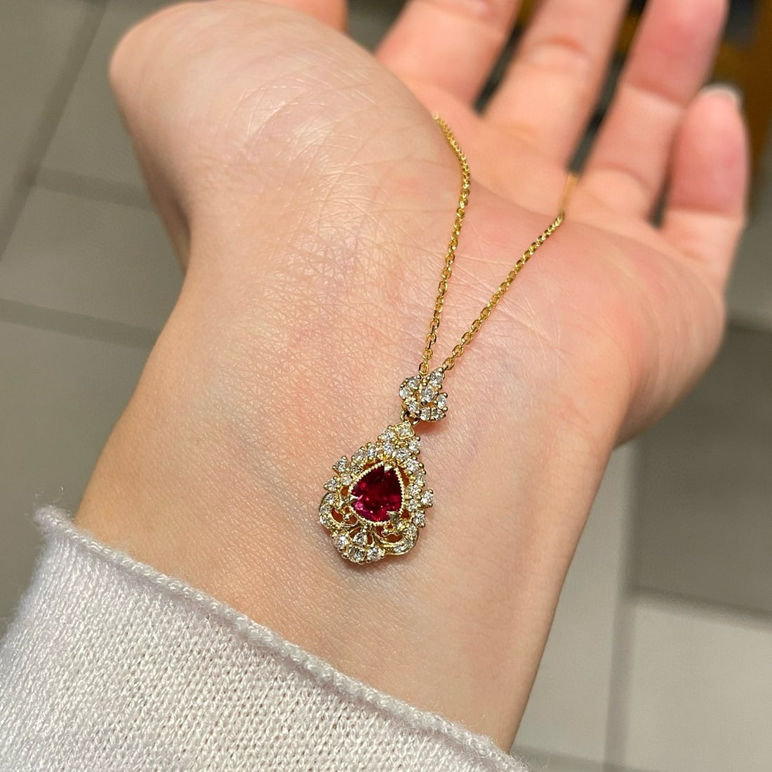 14k Gold 0.45 Ct Natural Ruby & Diamond Pendant( Without Chain ) - 6