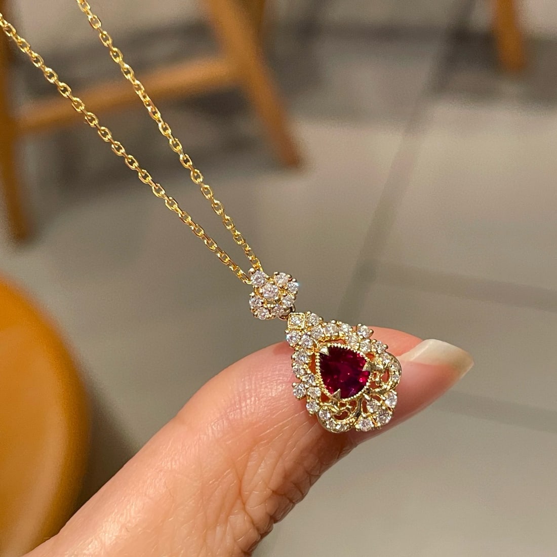14k Gold 0.45 Ct Natural Ruby & Diamond Pendant( Without Chain ) - 7