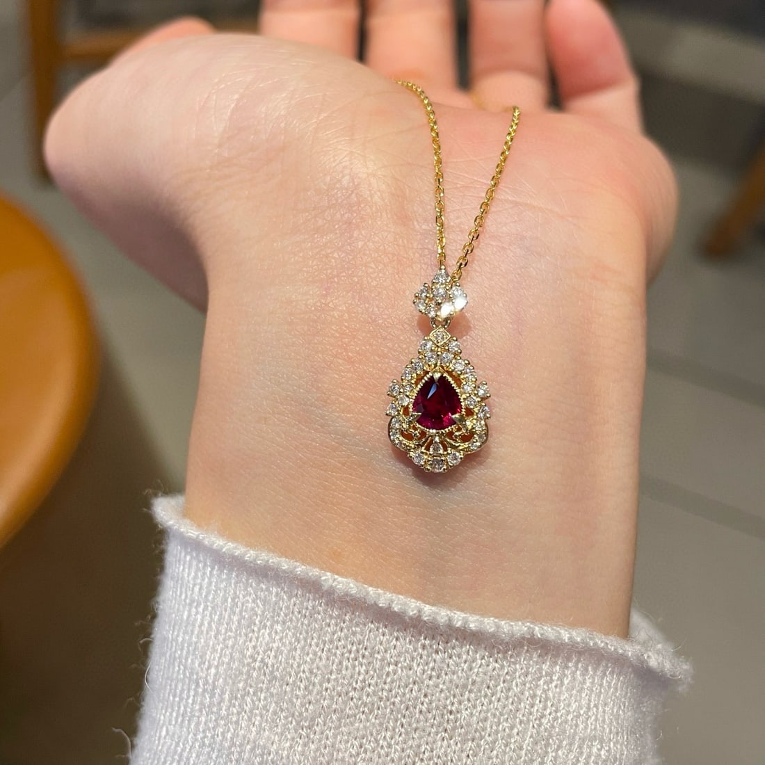 14k Gold 0.45 Ct Natural Ruby & Diamond Pendant( Without Chain ) - 8