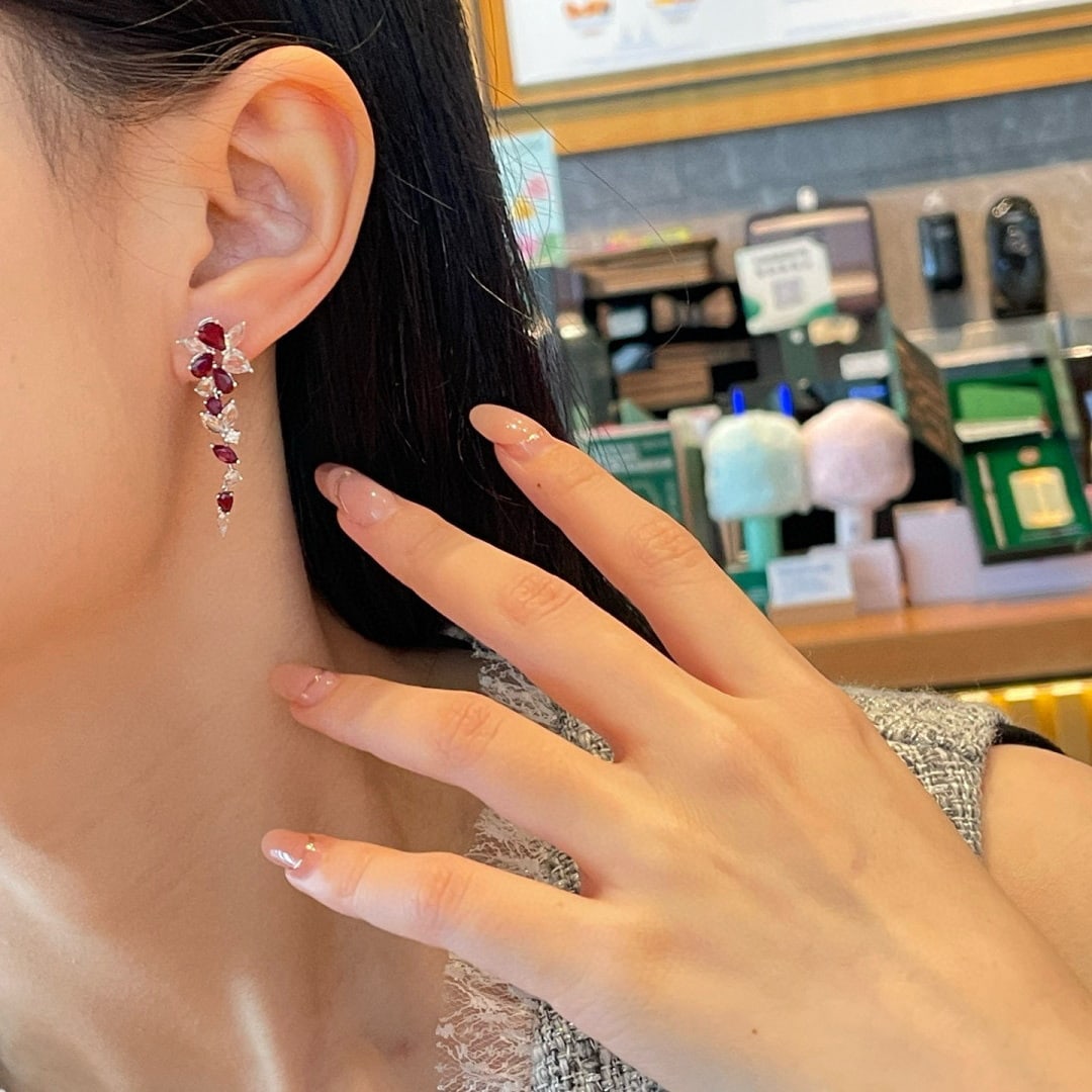 14k Gold 2.5 Ct Natural Ruby & Sapphire & Diamond Earrings - 4