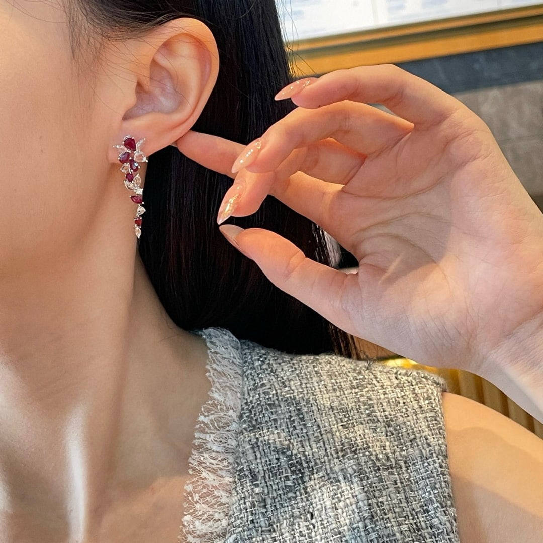 14k Gold 2.5 Ct Natural Ruby & Sapphire & Diamond Earrings - 5