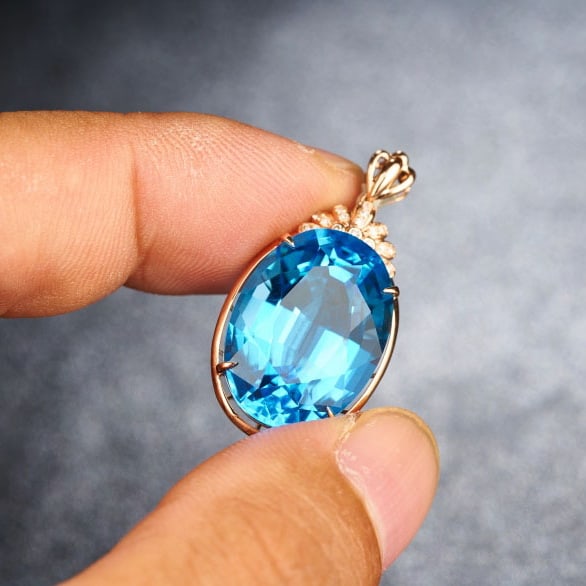 14k Gold 19.46 Ct Natural Topaz & Diamond Pendant( Without Chain ) - 6