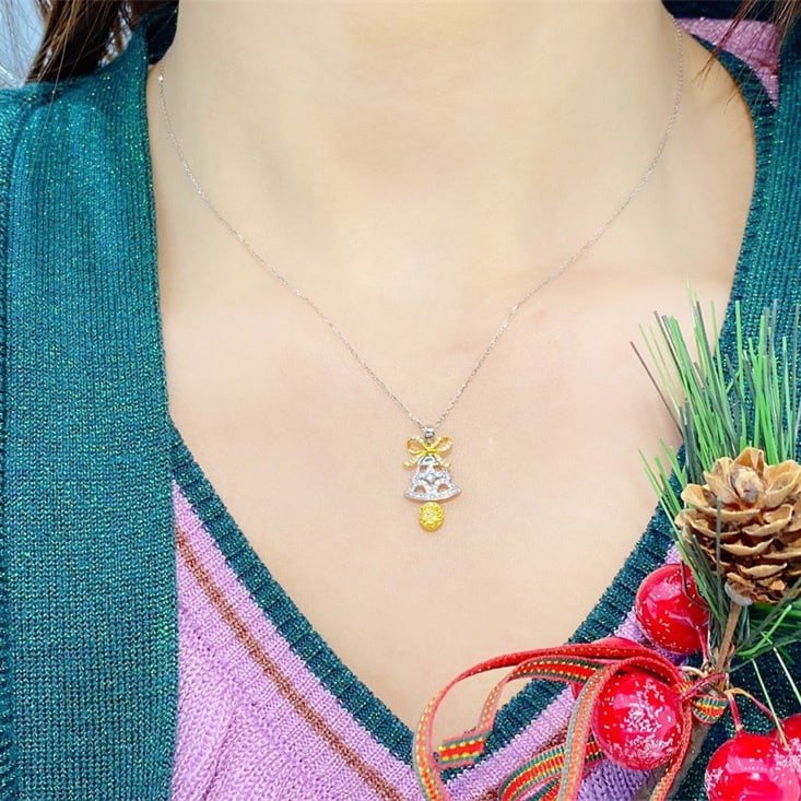 14k Gold 0.25 Ctw Natural Yellow Diamond & Diamond Pendant( Without Chain ) - 2