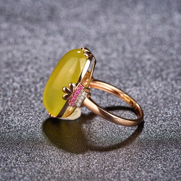 14k Gold 15.1 Ct Natural Prehnite & Diamond & Ruby Ring - 4