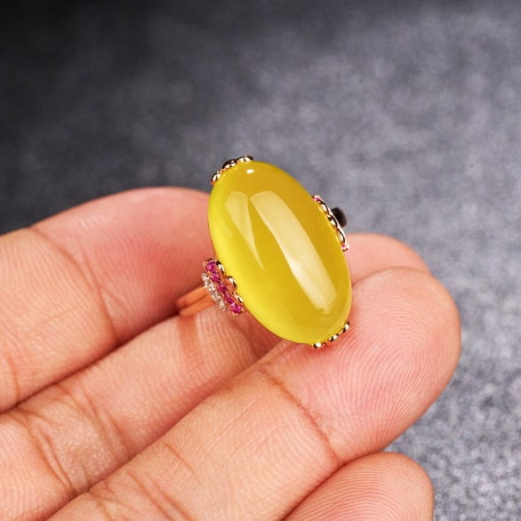 14k Gold 15.1 Ct Natural Prehnite & Diamond & Ruby Ring - 6