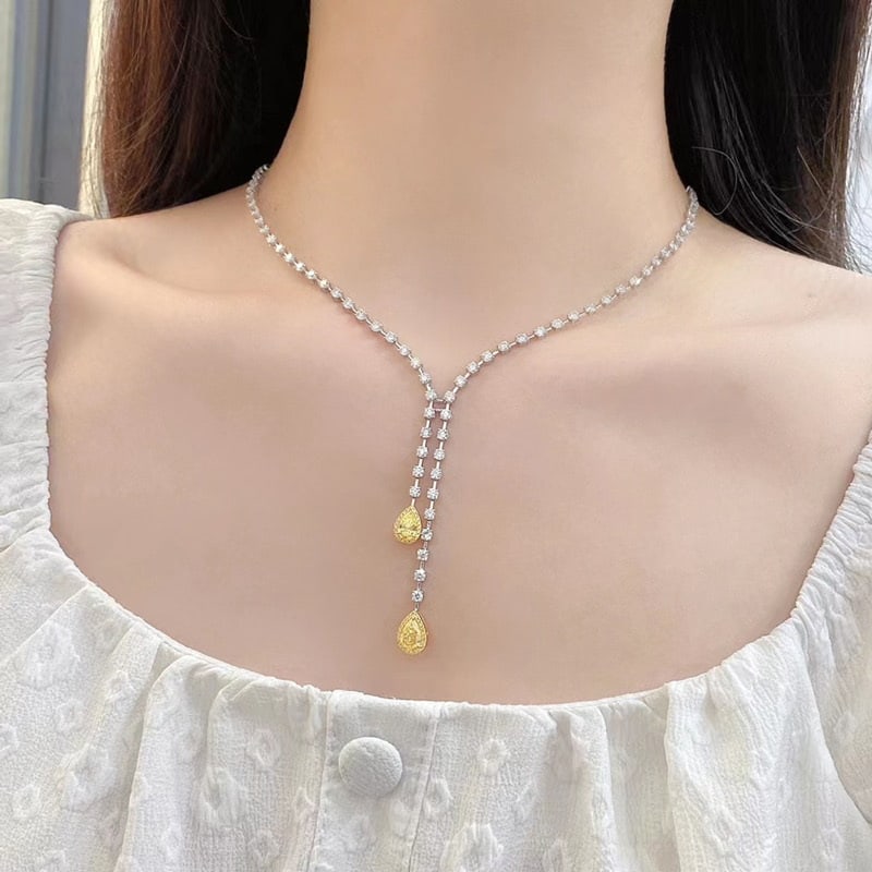 14k Gold 9.66 Ctw Natural Yellow Diamond & Diamond Necklace - 2