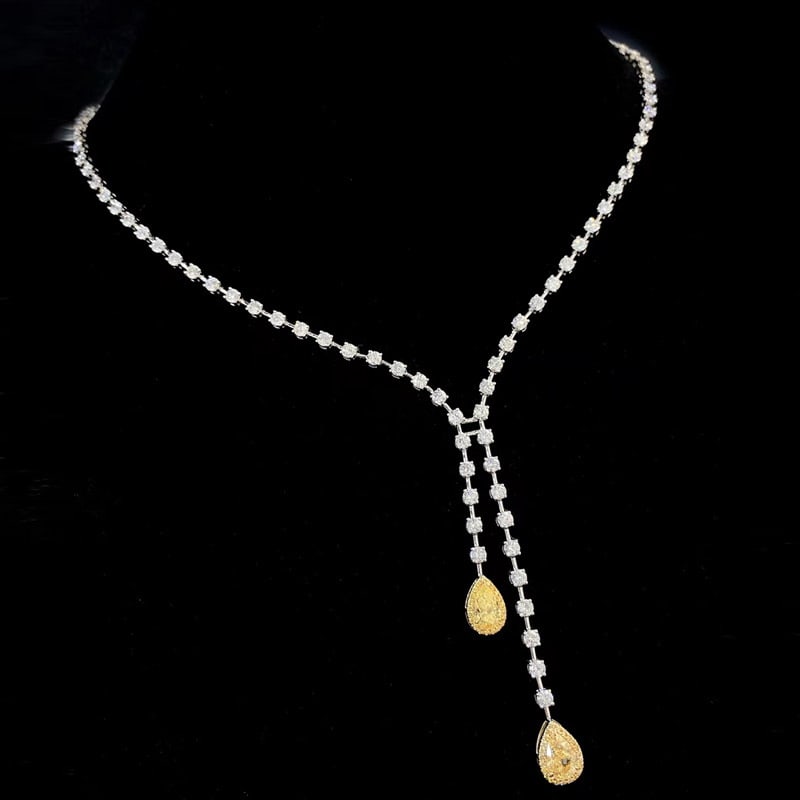 14k Gold 9.66 Ctw Natural Yellow Diamond & Diamond Necklace - 5