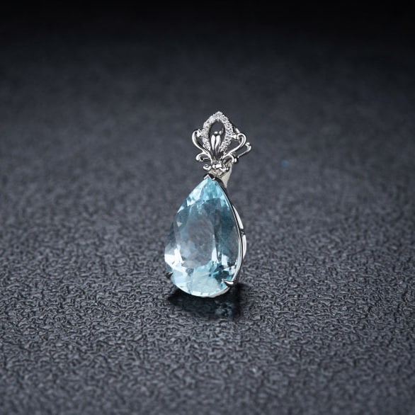 14k Gold 5.9 Ct Natural Aquamarine & Diamond Pendant( Without Chain ) - 3