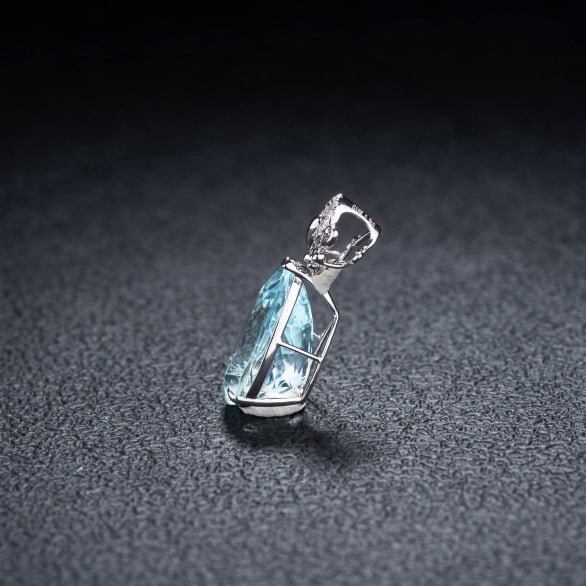 14k Gold 5.9 Ct Natural Aquamarine & Diamond Pendant( Without Chain ) - 4