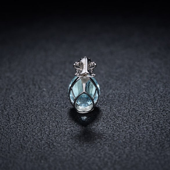 14k Gold 5.9 Ct Natural Aquamarine & Diamond Pendant( Without Chain ) - 5