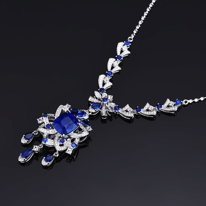 14k Gold 4.79 Ctw Natural Sapphire & Diamond Necklace - 6