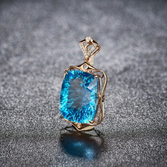 14k Gold 20.3 Ct Natural Topaz & Diamond Pendant( Without Chain ) - 2