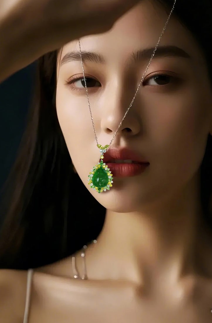 14k Gold 9.87 Ctw Vivid Green Natural Emerald & Sapphire Pendant( Without Chain ) - 4